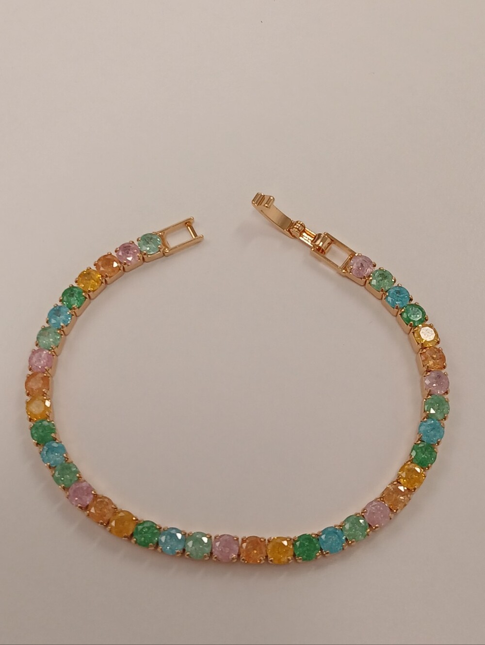 NEW! 18k Gold-Plated Multicolor Candy Stone Tennis Bracelet - 7"